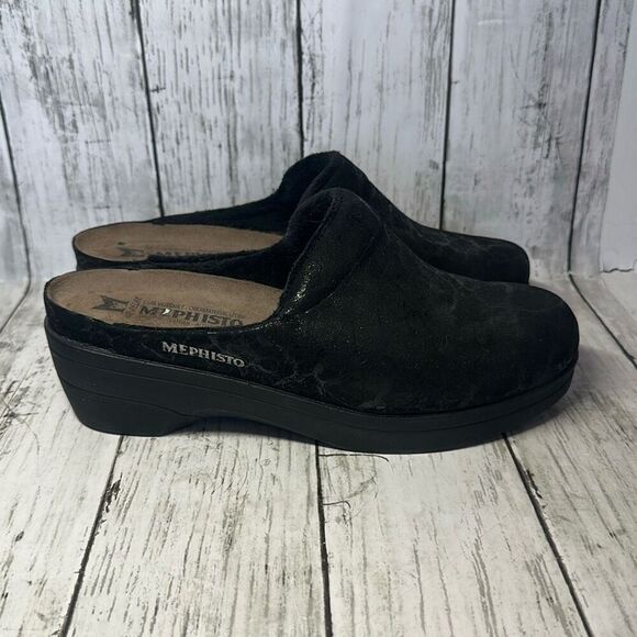 Mephisto Metallic Black Satty Nubuck Clog Mules size 38 Slip on 7.5 US - Picture 6 of 10